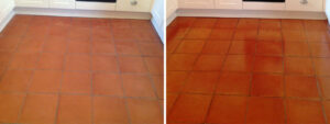 Cockermouth Quarry Tiled Kitchen floor Before and After cleaining