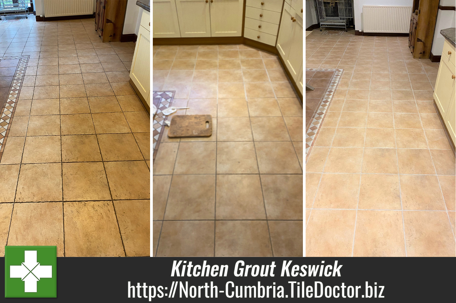 Textured Ceramic Tile and Grout Clean and Colouring in a Keswick Kitchen